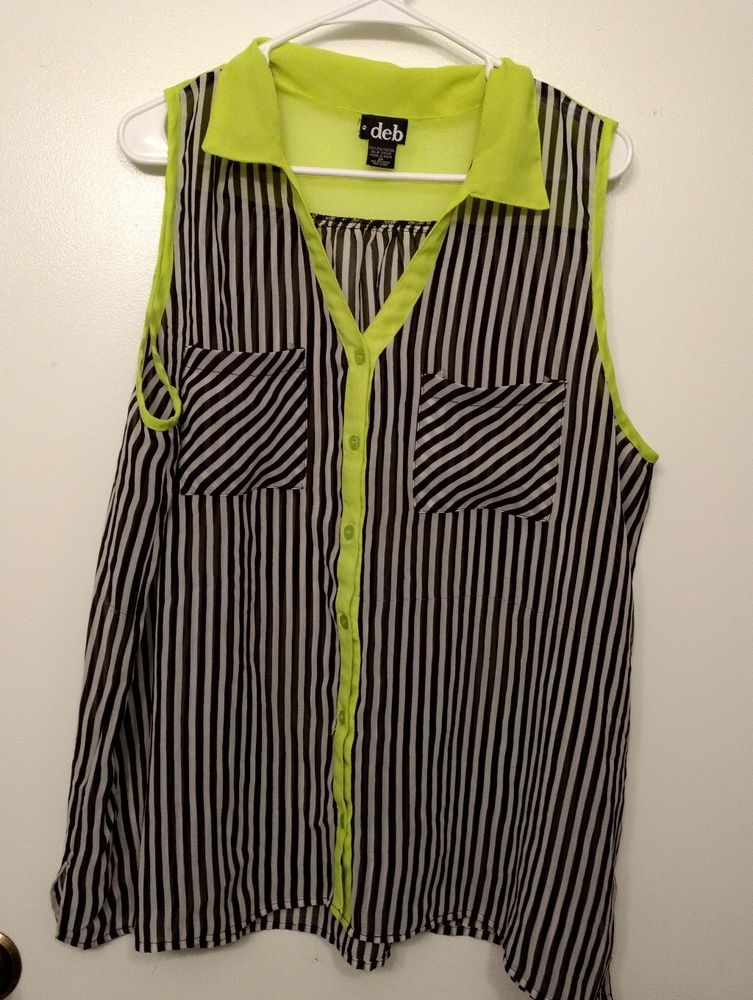 Neon green, black and white sheer shirt size 2X